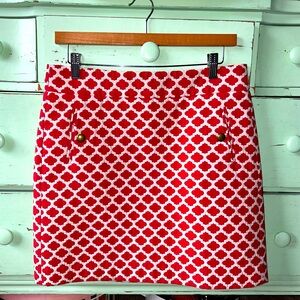 Ann Taylor tapestry skirt back zipper size 4 red & white w/ buttoned pockets